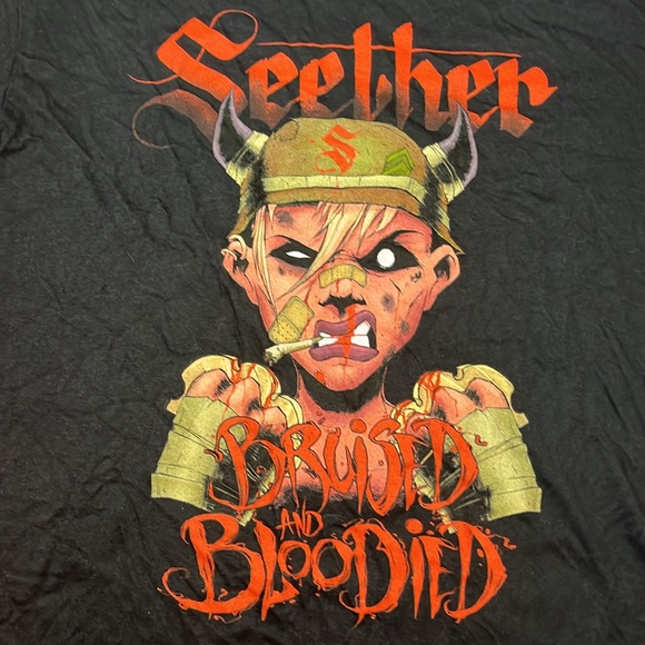 SEETHER black T Shirt BRUISED and BLOODIED Viking smoking zombie BIG graphics, M - Picture 7 of 11